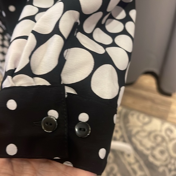Notations Womens Button Up Blouse Black Polka Dot 3/4 Sleeve - Picture 5 of 8